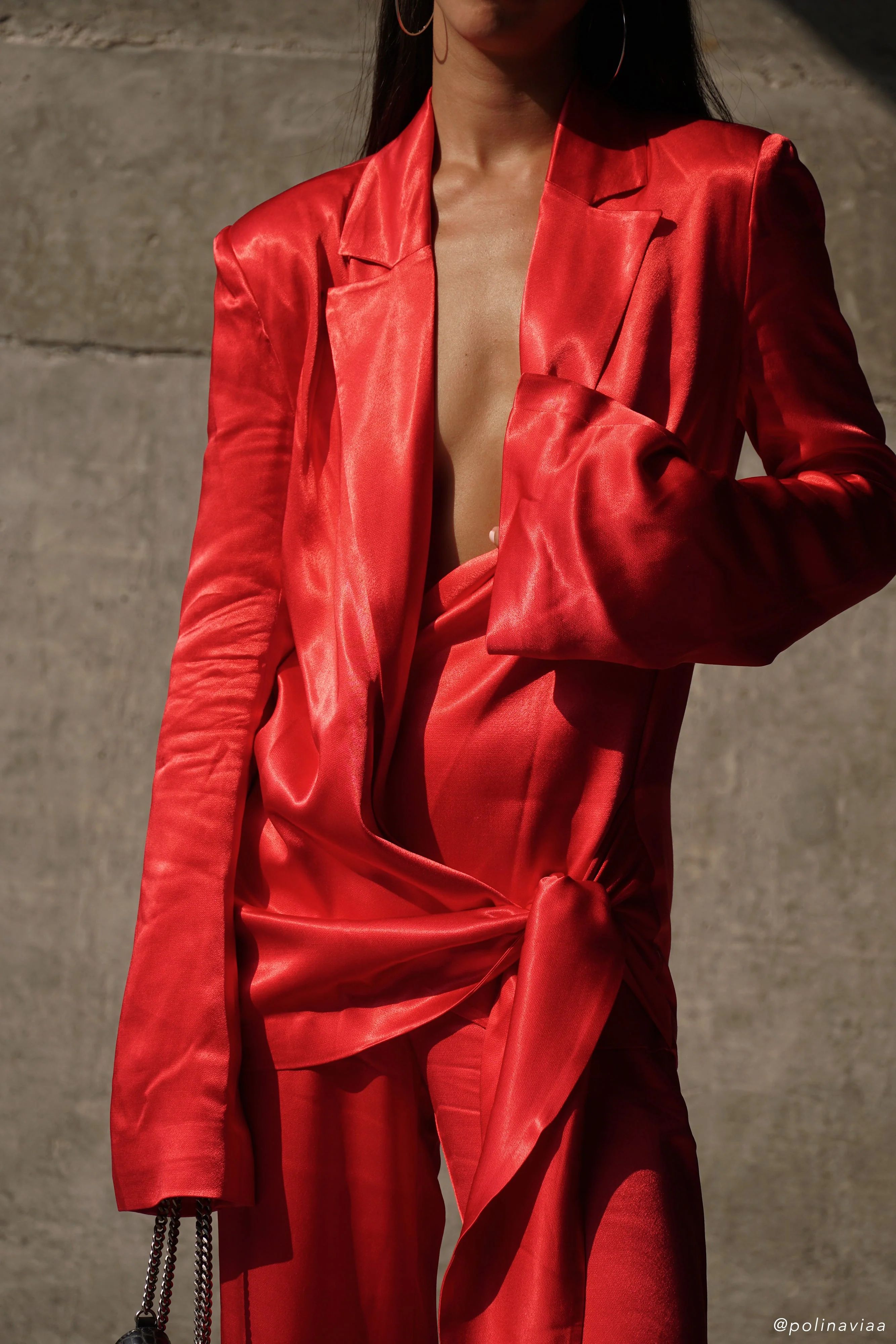 Aspyn Satin Blazer Jacket - Red | MESHKI US