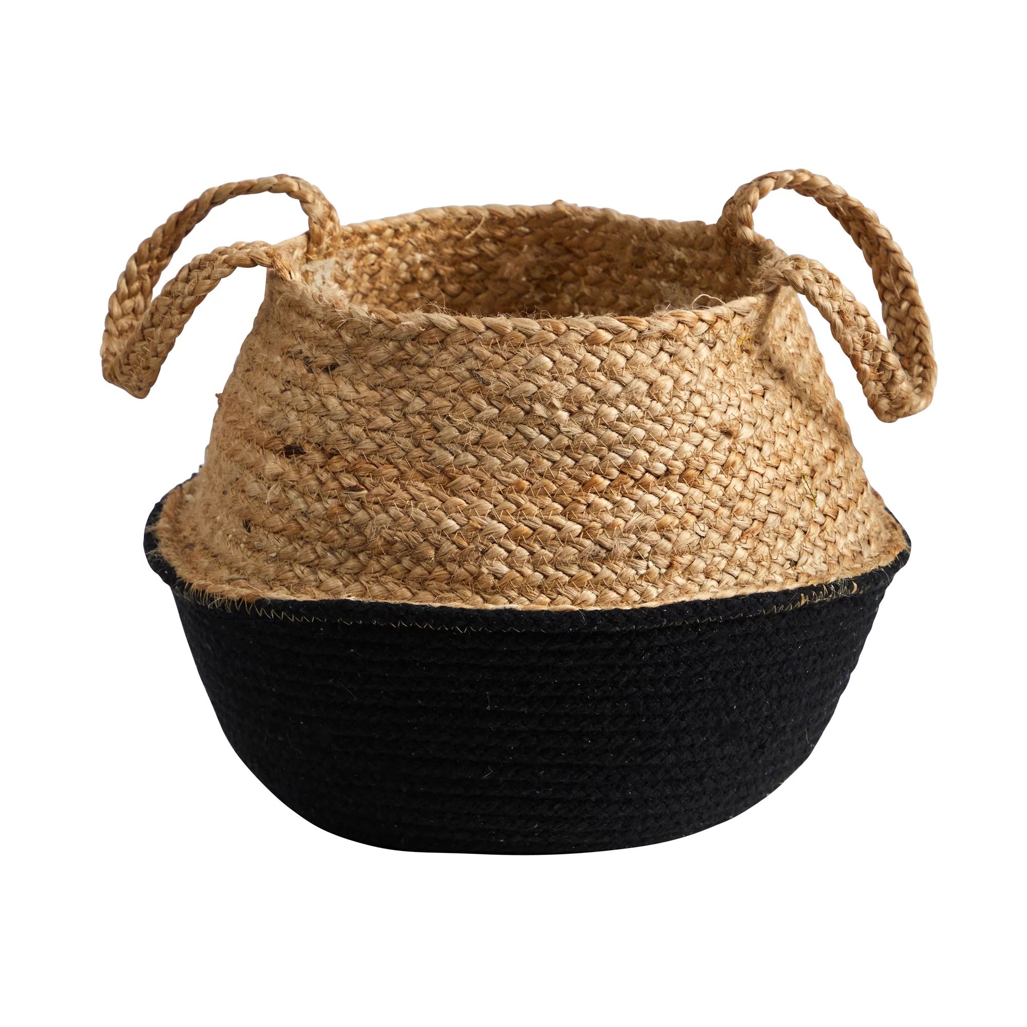 Nearly Natural 14in. Boho Chic Handmade Cotton & Jute Black Woven Basket Planter | Walmart (US)