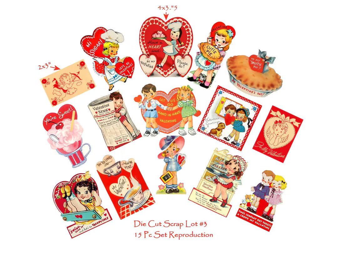 Vintage Valentine Reproduction DIE CUT Laminated Journal/gift Tags/scrapbooking 15PC Set3 - Etsy | Etsy (US)