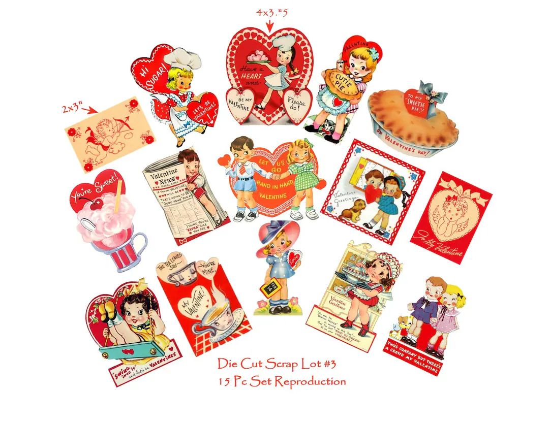 Vintage Valentine Reproduction DIE CUT Laminated Journal/gift Tags/scrapbooking 15PC Set3 - Etsy | Etsy (US)