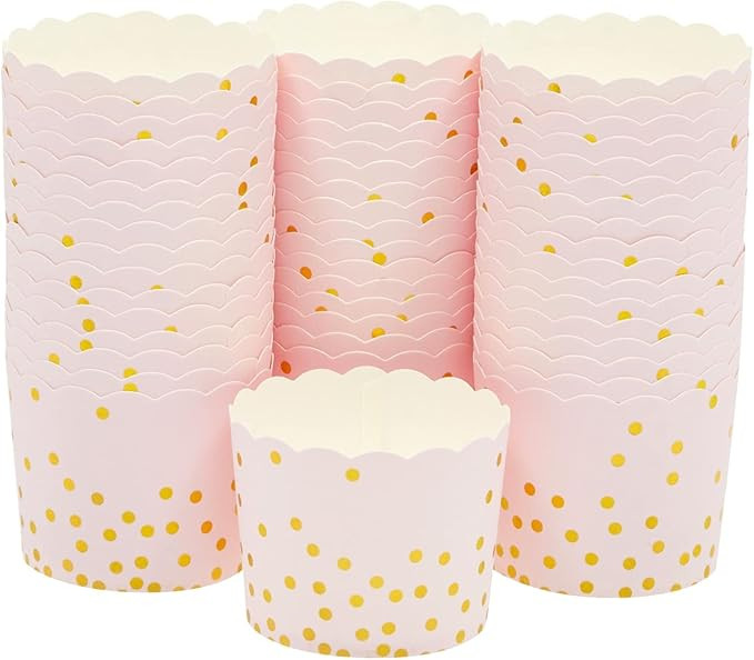 Sparkle and Bash 50 Pack Pink and Gold Cupcake Wrappers, Paper Baking Cups, Muffin Liners for Bab... | Amazon (US)