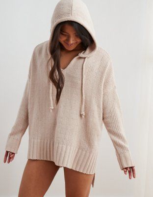 Aerie Chenille Oversized Hooded Sweater | American Eagle Outfitters (US & CA)