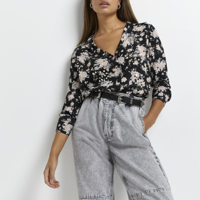 Black floral sequin embellished shirt | River Island (UK & IE)