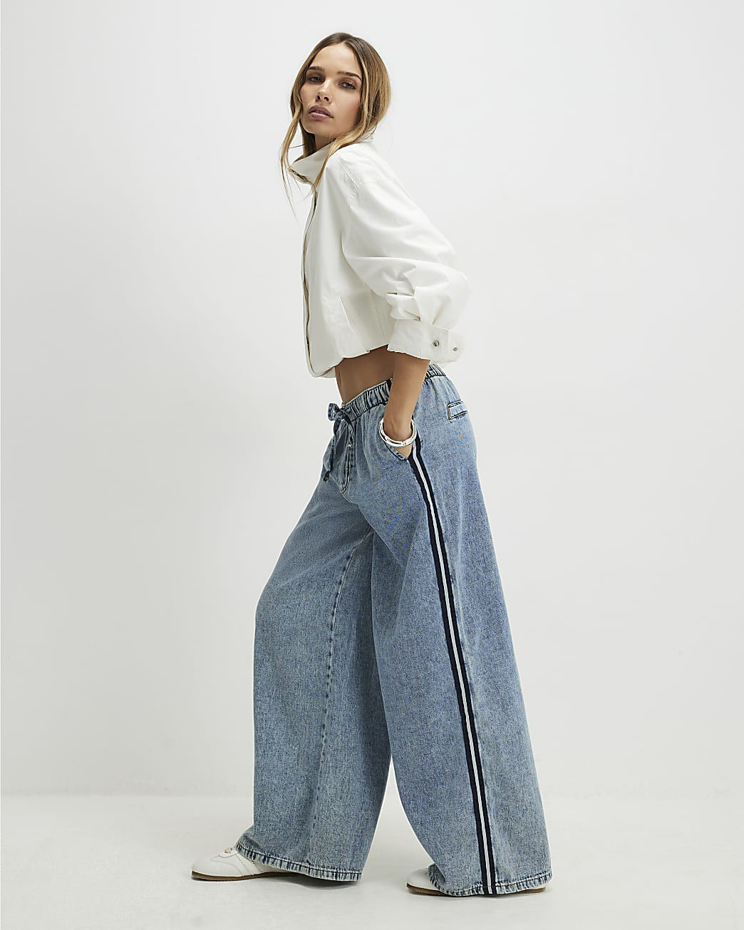 Blue Side Stripe Sporty Jogger Jeans | River Island UK & IE