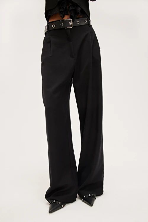 High waist wide leg trousers black | Monki