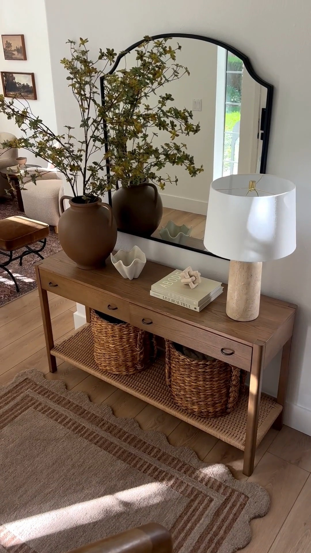 #ad This console is such a beautiful addition to an entryway. The woven shelf works great with baskets for extra storage, and the two drawers are perfect for keeping everyday essentials like mail and keys organized and out of sight.

@Wayfair #wayfair #wayfairpartner

#LTKHome #LTKSeasonal #LTKU