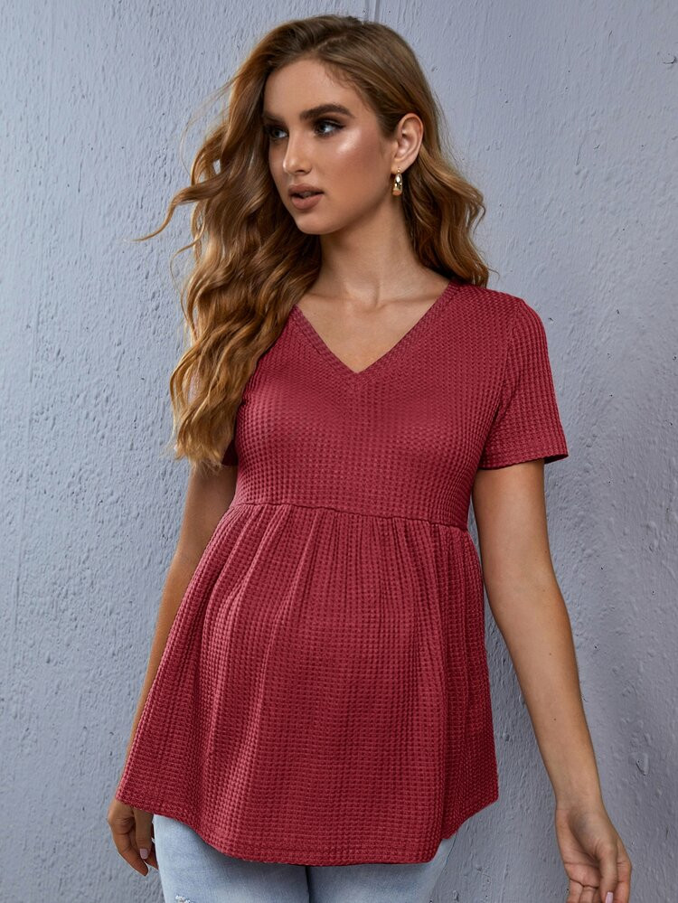 SHEIN Maternity Waffle Knit Peplum Hem Tee | SHEIN