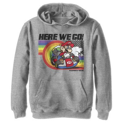 Boy's Nintendo Mario Kart Rainbow Road Racing  Pull Over Hoodie - Athletic Heather - Small | Target