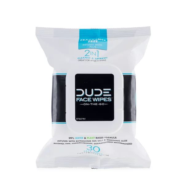 DUDE Unscented Face Wipes Infused with Sea Salt & Aloe Sensitive Skin 30 Ct | Walmart (US)