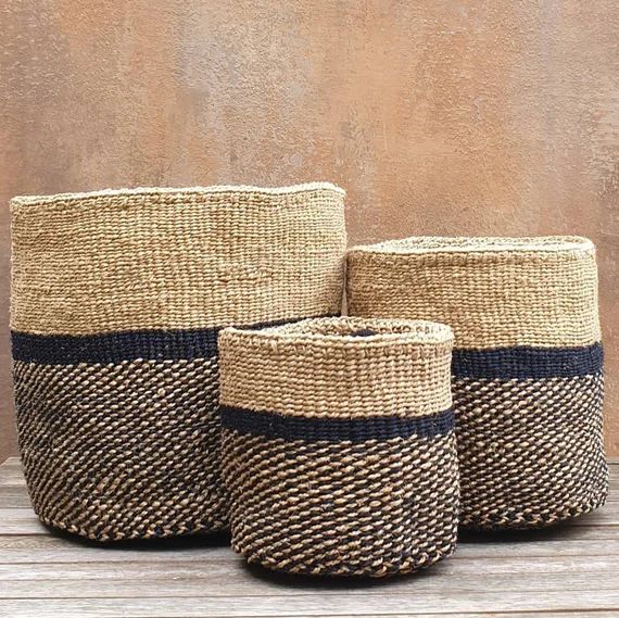 TAYARI: Black and tan patterned sisal baskets | Etsy | Etsy (US)