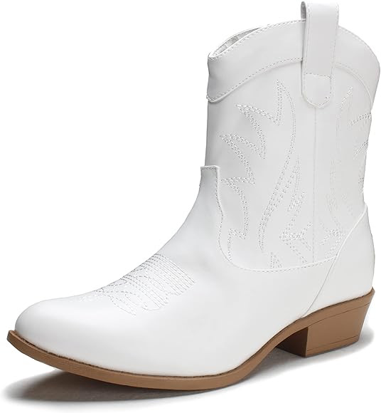 PEPPEP Western Cowgirl Cowboy Ankle Boots for Women or Ladies, Mid Calf, Vegan Leather Embroidered U | Amazon (US)