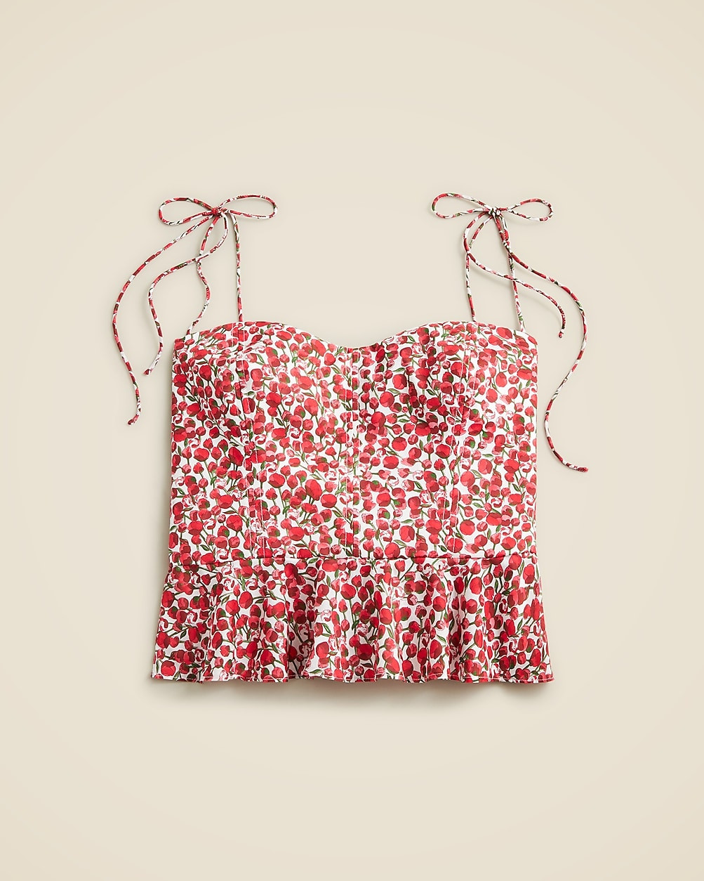 Cropped bustier peplum top in Liberty® Eliza's Red fabric | J. Crew US