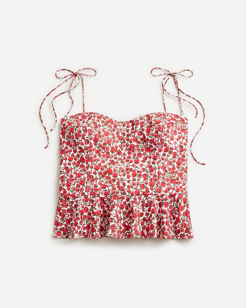 new5.0(1 REVIEWS)Cropped bustier peplum top in Liberty® Eliza's Red fabric$128.00Elizas Red8Size... | J.Crew US