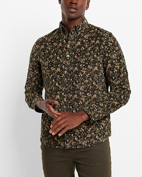 Floral Print Stretch Corduroy Shirt | Express
