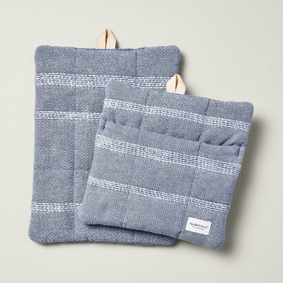 2pc Textured Stripe Potholder Set Blue - Hearth & Hand™ with Magnolia | Target