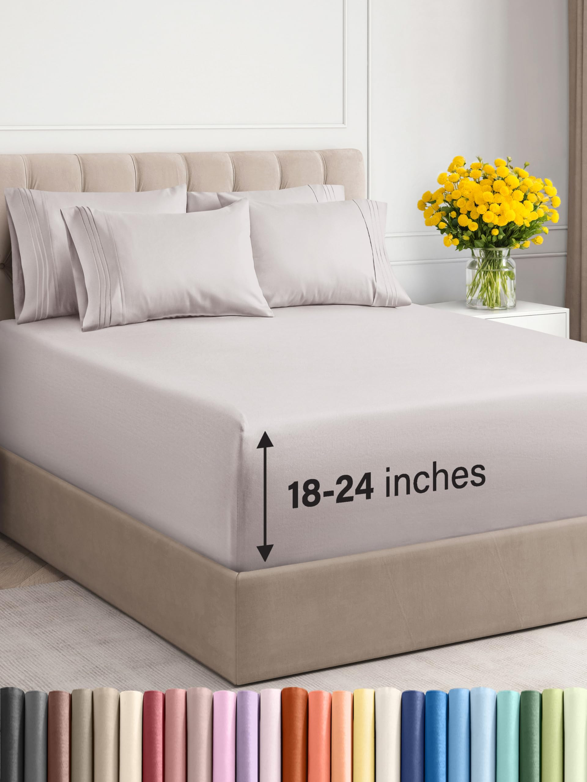 Extra Deep Queen Sheet Set - 6 Piece Breathable & Cooling Sheets - Hotel Luxury Bedding Set w/18-... | Amazon (US)