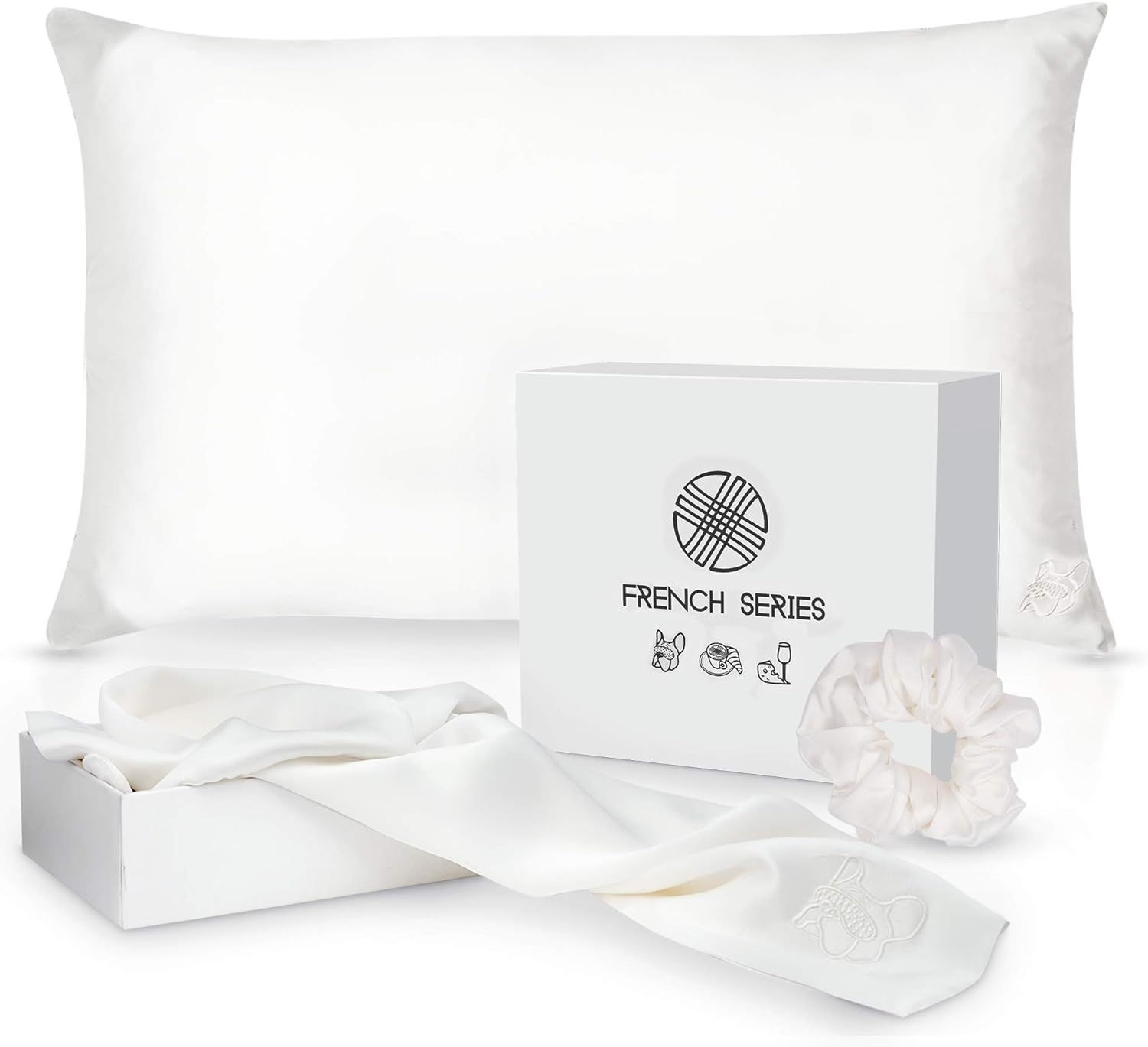 Pure Charmeuse Silk Pillowcase Gift Set w/Silk Scrunchie (2 Pack, Standard Size) - French Bulldog... | Amazon (US)
