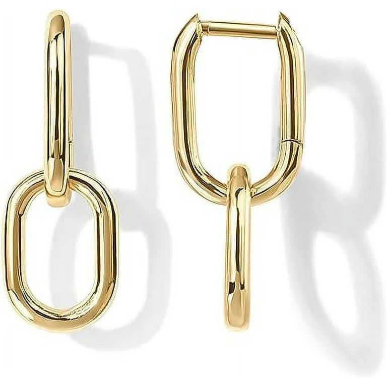 PAVOI 14K Yellow Gold Convertible Link Earrings for Women | Paperclip Link Chain Earrings | Drop ... | Walmart (US)