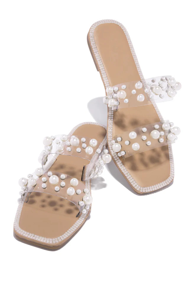 Miss Lola | Clear Slip On Faux Pearl Sandals | MISS LOLA