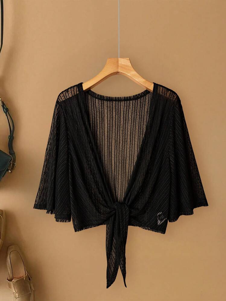 EMERY ROSE Plus Size Women Elegant Lace Mesh Sheer Mid-Sleeve Lightweight Beach/Vacation Cardigan | SHEIN