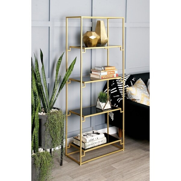 24 x 63 Contemporary 4-Tier Metal & Smoked Glass Bookshelf by Studio 350 | Bed Bath & Beyond