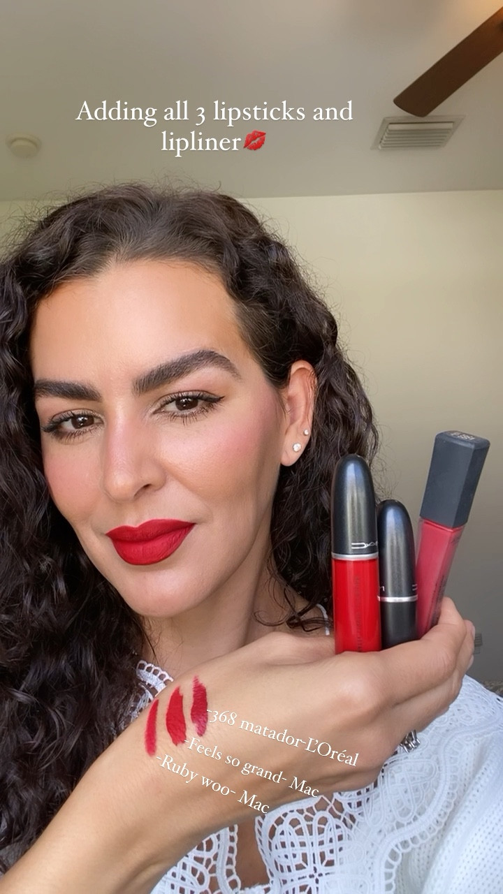 Using Clinique concealer in color wn 04, on the corners of my lips. 
Lip liner is brick color from Mac 
1. 368 matador 
2.“Feels so grand” long wear lipstick.
3. Ruby woo
Red lipstick, Valentine’s Day, bright lips. 

#LTKSeasonal #LTKbeauty #LTKstyletip