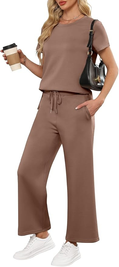 ANRABESS Women 2 Piece Lounge Sets Summer Travel Sweat Outfits Short Sleeve Wide Leg Casual Match... | Amazon (US)