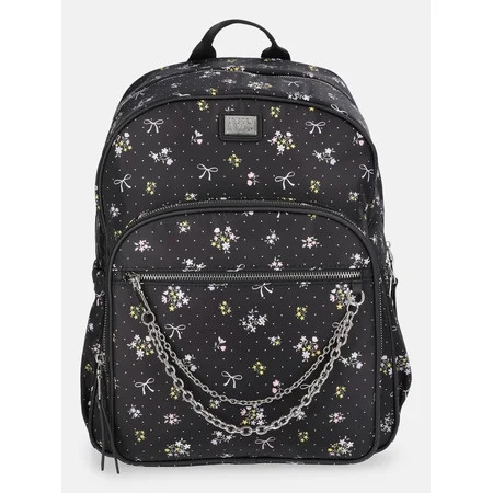Madden NYC Women's Dome Backpack with Chain Accent, Black Bow Floral | Walmart (US)