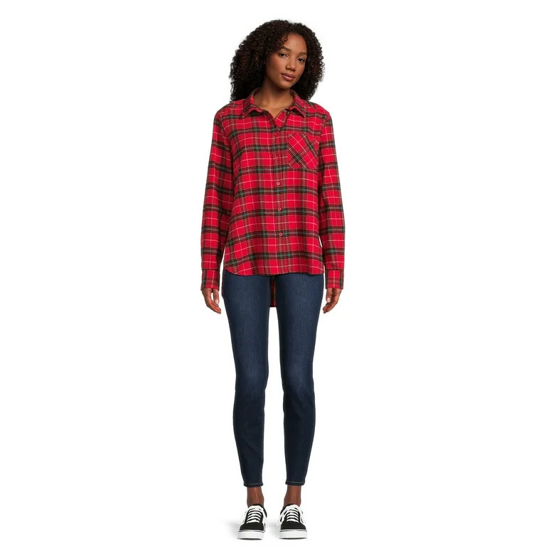 Time and Tru Women's Button Down Flannel Shirt with Long Sleeves, Sizes XS-3XL | Walmart (US)