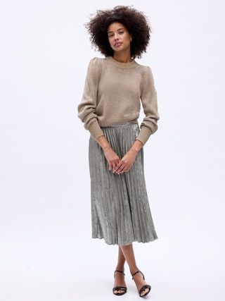 Relaxed Metallic Pleated Midi Skirt | Gap Factory