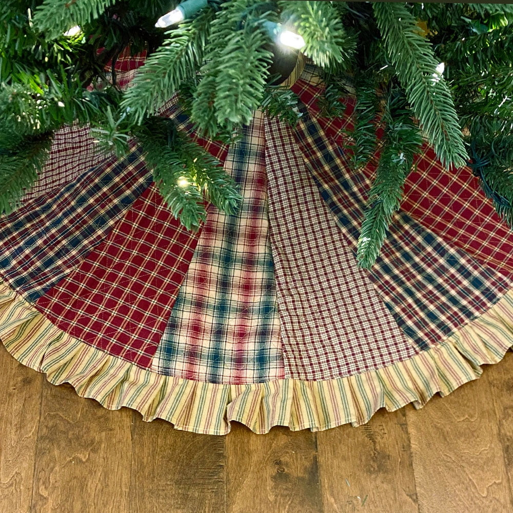 48" Vintage Christmas Quilted Homespun Plaid Tree Skirt by Marilee Home | Walmart (US)