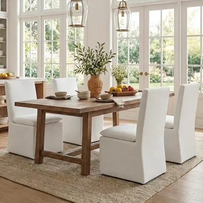 21" Wide Modern No Assembly Upholstered Linen Side Dining Chair with Interchangeable Casters & Fixed Feet (Set of 4) | Wayfair North America