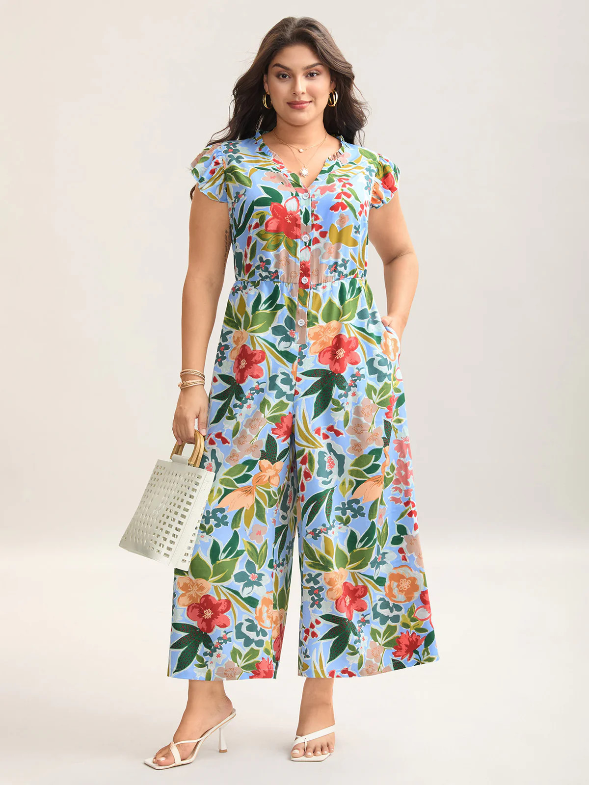 Sunkissed Floral Print Button Wide-Leg Jumpsuit | Bloomchic