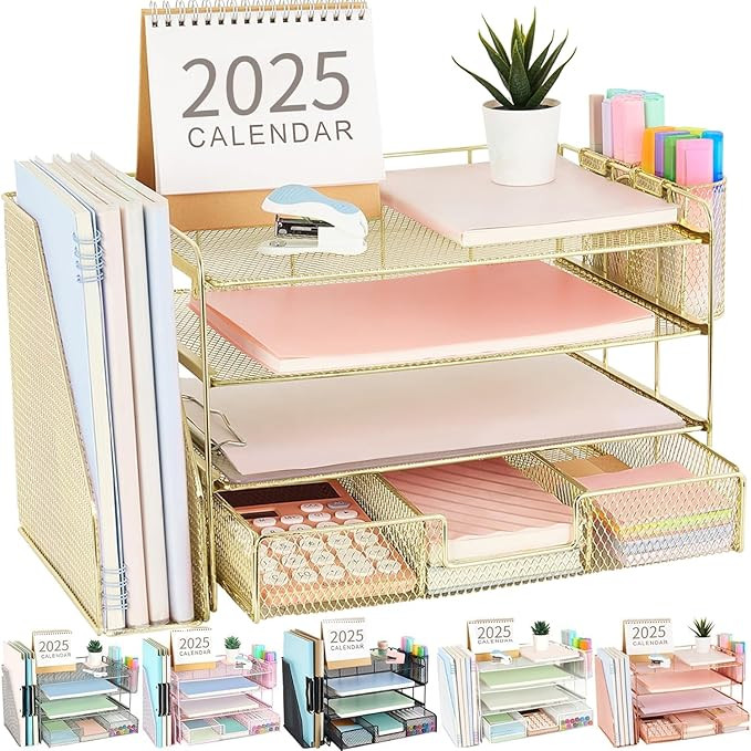 gianotter Paper Letter Tray Organizer with File Holder, 4-Tier Desk Accessories & Workspace Organ... | Amazon (US)
