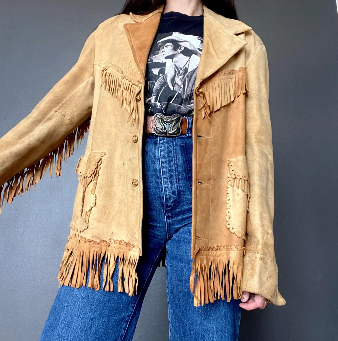 1950s Fringed Beige Brown Suede Western Jacket // Size M - Etsy | Etsy (US)