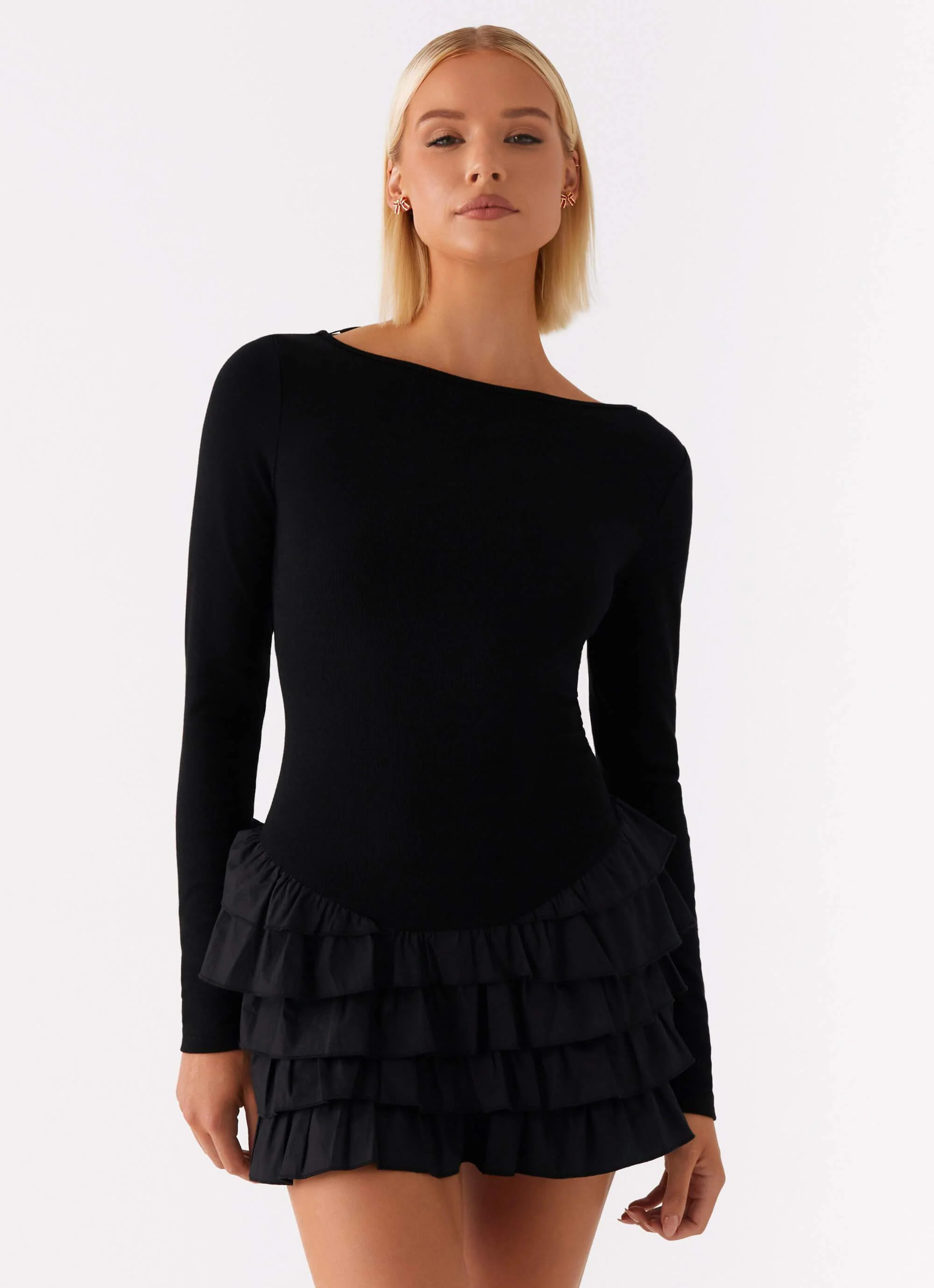 Moon Rising Long Sleeve Mini Dress - Black | Peppermayo (Global)