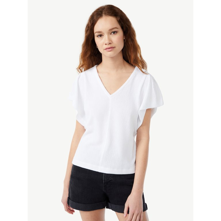 Free Assembly Women's Flounce Sleeve Top - Walmart.com | Walmart (US)