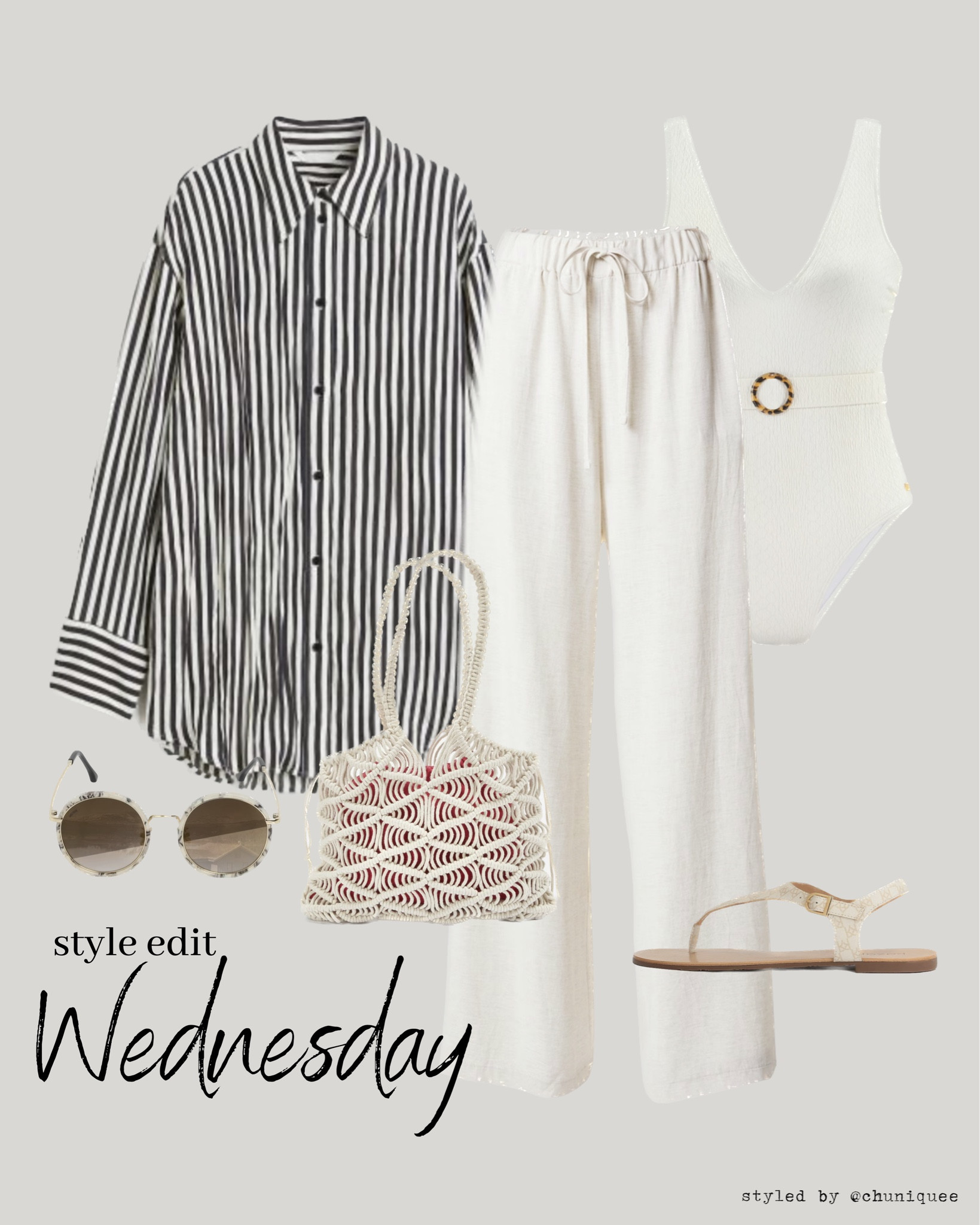 Embracing laid-back summer style with a touch of sophistication! Loving this breezy beige linen pants paired with a crisp white bikini, crochet bag in a matching hue, and accessorized with a statement leopard print sunglasses. Completed the look with open-toe sandals and a timeless black and white striped shirt. Ready for endless beach adventures! 🌊☀️ #summerstyle #beachvibes #ltkfashion

🗝️  jeans set style styling stylist basic basics capsule wardrobe idea bag ideas simple classic
classy casual smart dressy day errands shopping date summer
spring outfit outfits blazer fashion inspo wear

#LTKeurope #LTKsalealert #LTKSeasonal