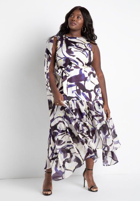 Cape Sleeve Printed Dress | Eloquii
