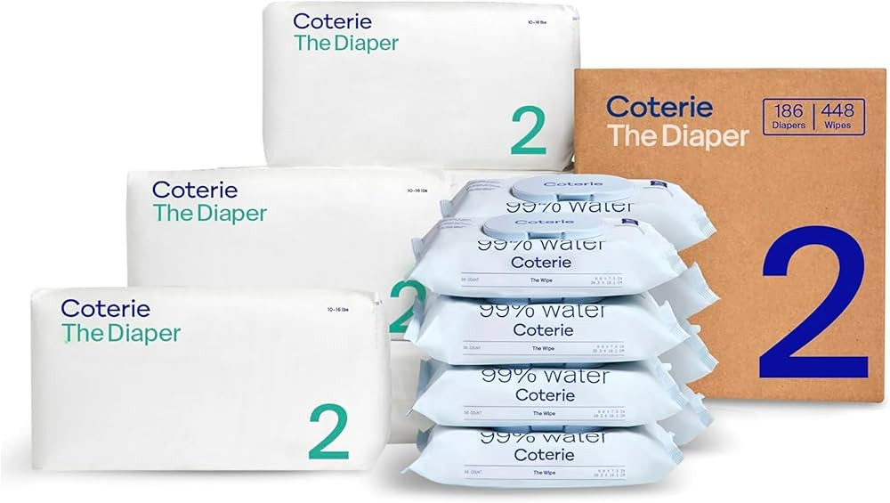 Coterie Baby Wipes + Diapers Kit, Size 2 Diapers, 8-Pack Wipes | Amazon (US)