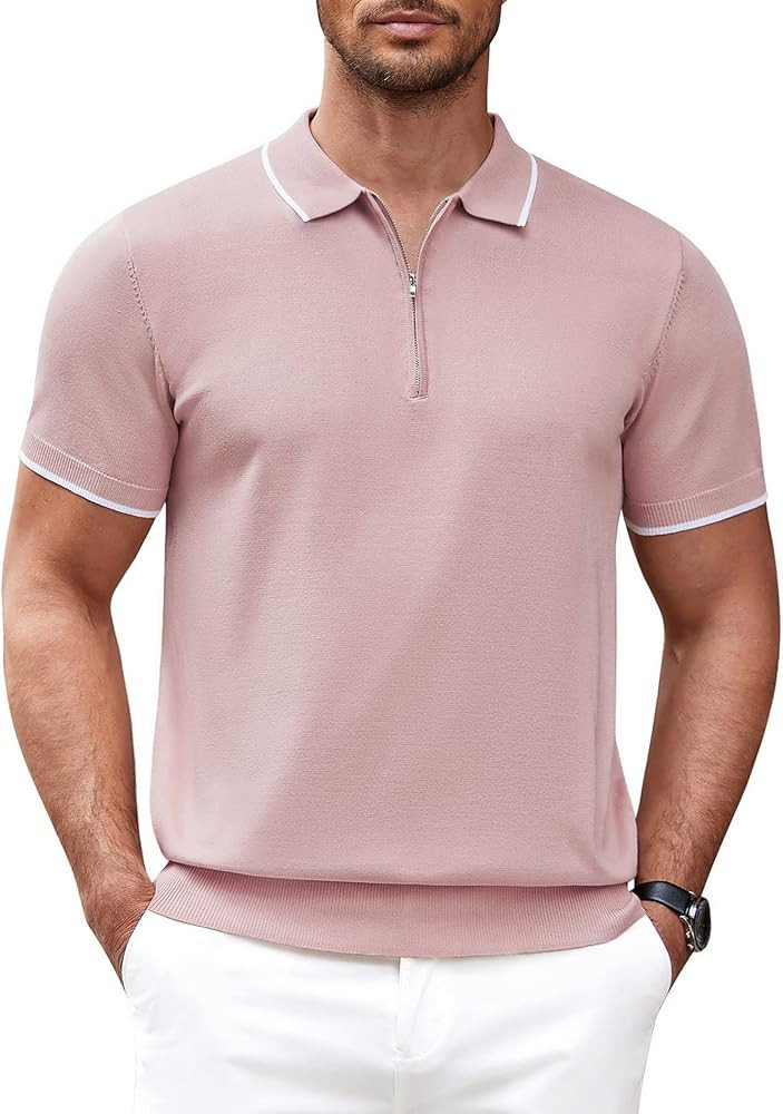 COOFANDY Men's Zipper Polo Shirt Casual Knit Short Sleeve Polo T Shirt Classic Fit Shirts | Amazon (US)