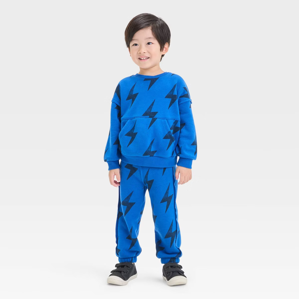 Grayson Mini Toddler Boys' Lightening Bolt Fleece Crewneck and Jogger Pants Set- Blue | Target