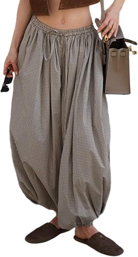 LETSVDO Women's Palazzo Balloon Pants Drawstring Waist Wide Leg Pleated Barrel Harem Pants Baggy ... | Amazon (US)