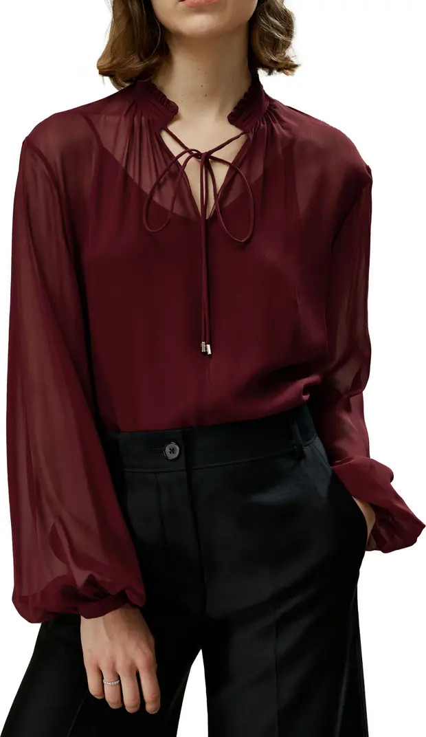 Tie Front Drawstring Georgette Blouse | Nordstrom