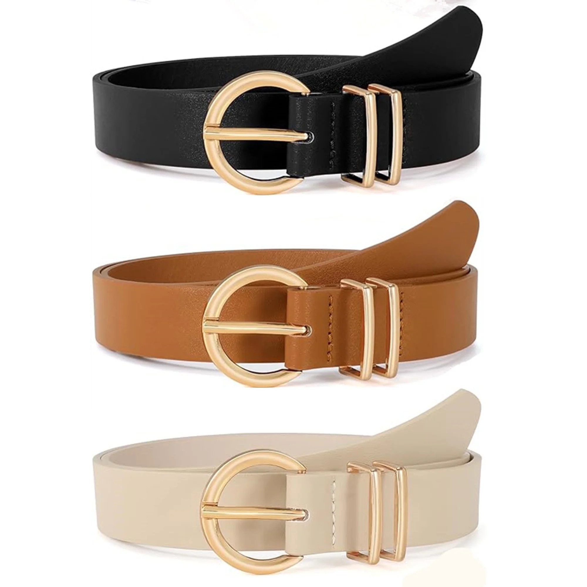 REDESS Belts for Women with Fashion Gold Buckle Leather Belts for Jeans Pants Dress,3 Pack | Walmart (US)