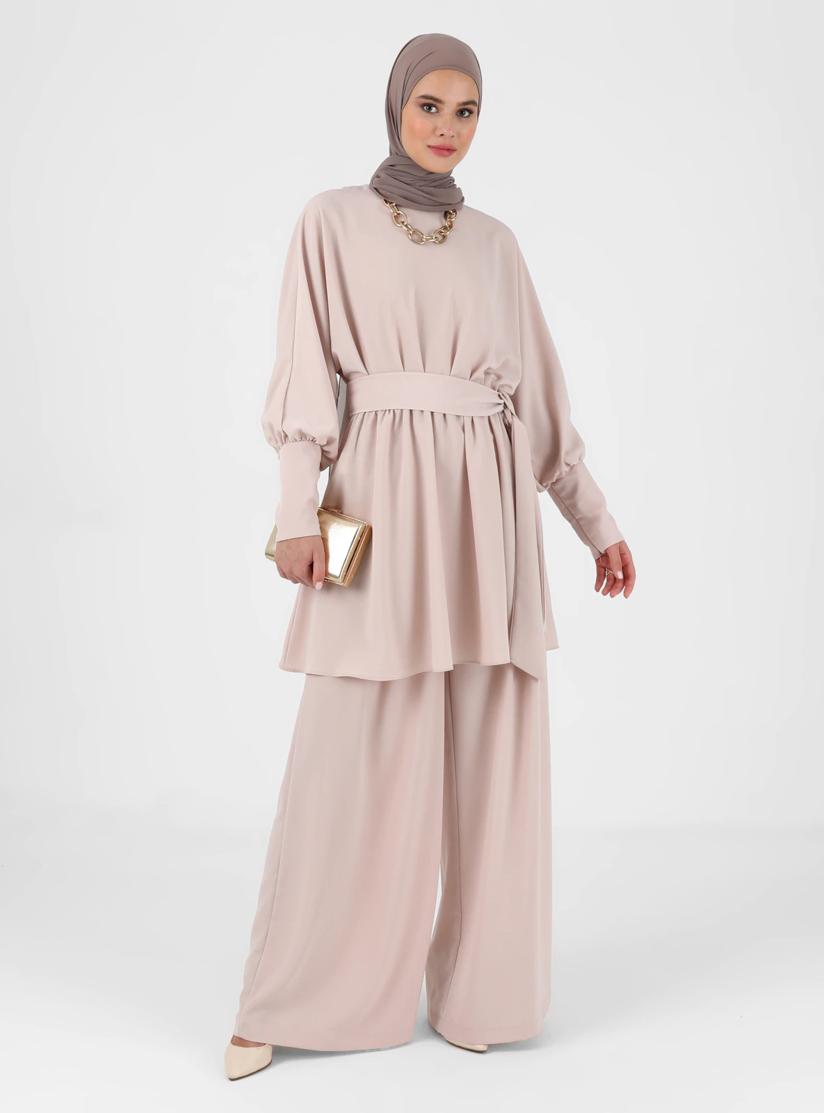 Tunic&Pants Double Evening Dress Set Beige | Modanisa (US)