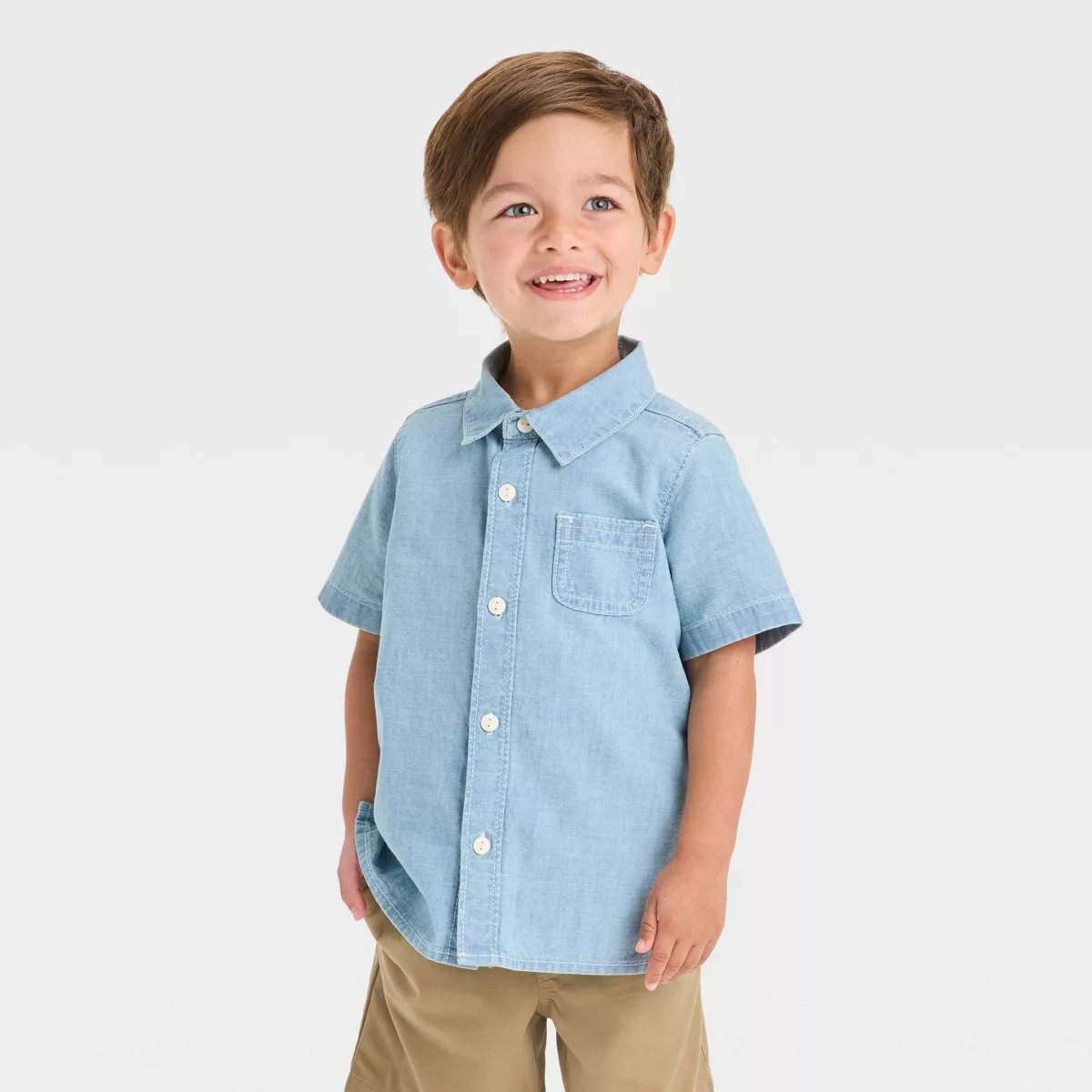 OshKosh B'gosh Toddler Boys' Short Sleeve Chambray Shirt - Blue | Target