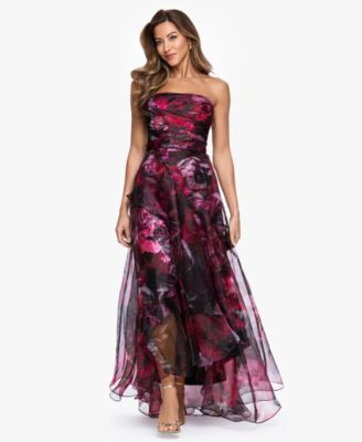 Betsy & Adam Women's Strapless Floral Organza A-Line Gown - Wine/Black | Macy's