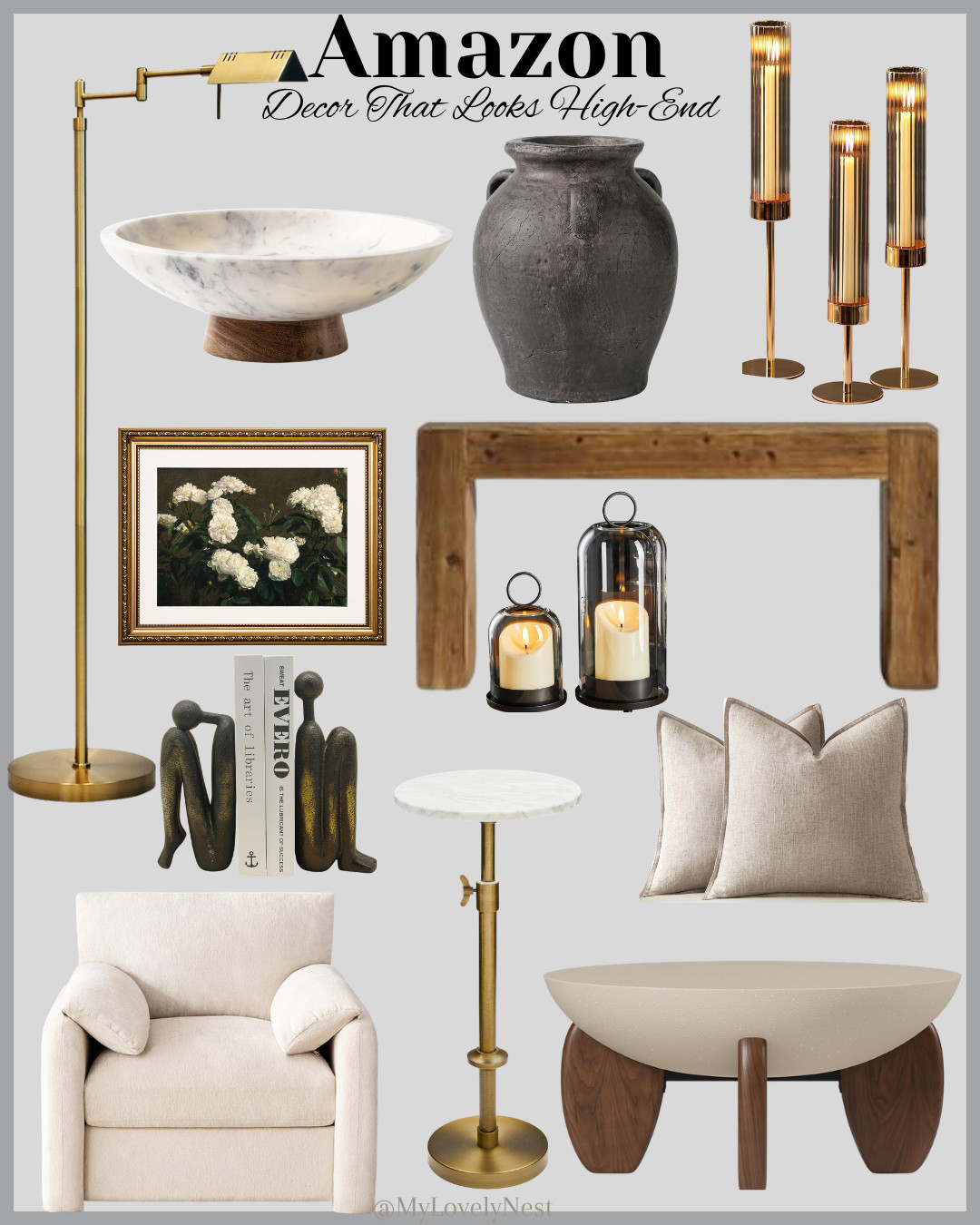 A touch of luxury, made simple ✨
Shop my curated Amazon decor collection.

Modern Drum Center Table, Wide Accent Chair, Floor Lamp, Marble Decorative Bowl, Round Concrete Coffee Table, Solid Wood Console Table, Decorative Linen Pillow Covers, Adjustable-Height Marble Drink Table, Still Life Gold Framed Wall Art, Thinker Decorative Bookends, Tall Candlestick Holders, Metal Candle Holder, Rustic Ceramic Distressed Vase. 

 #LTKSeasonal #LTKHome #LTKSaleAlert