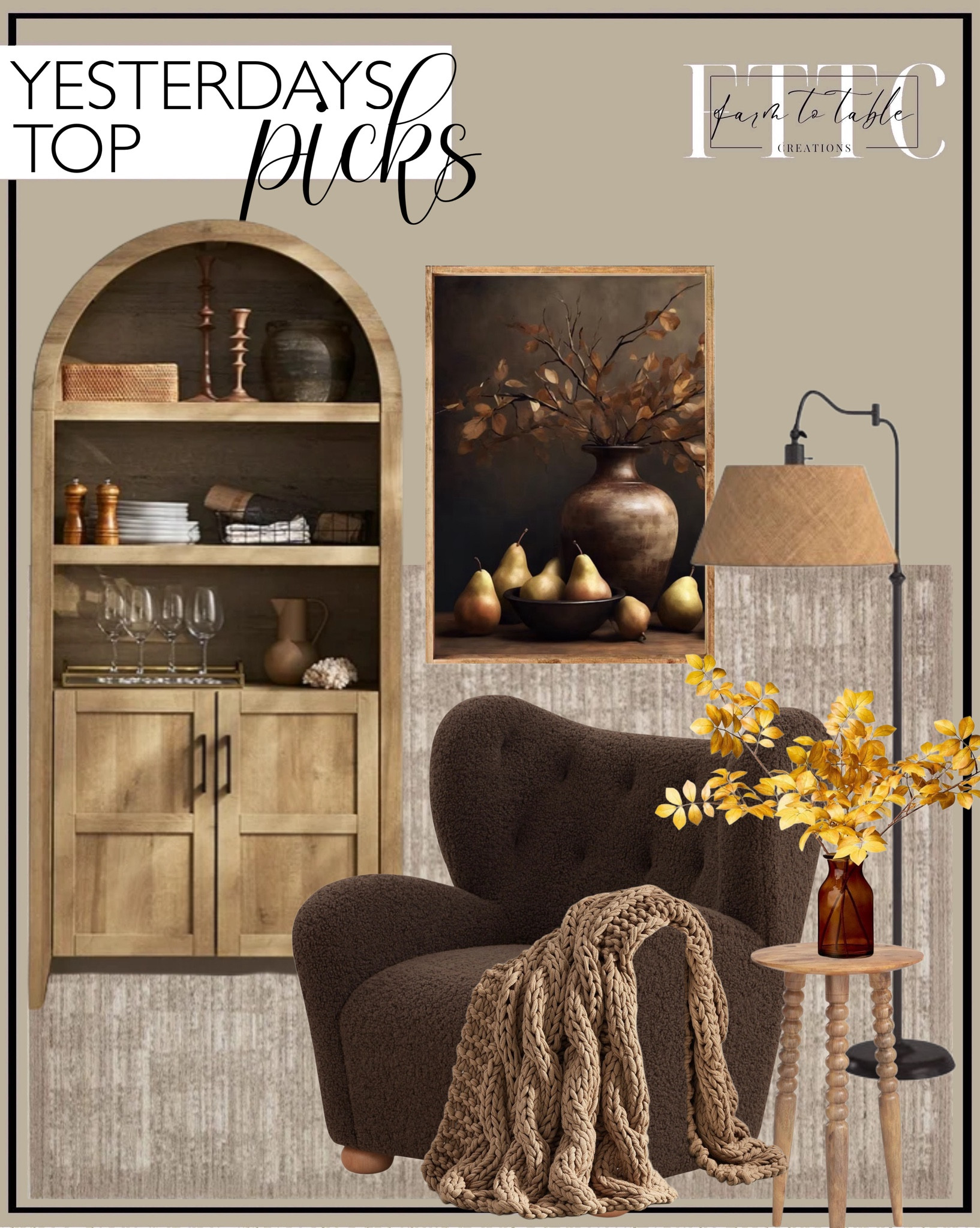 Yesterday’s Top Picks. Follow @farmtotablecreations on Instagram for more inspirational.

mopio Lauren 65.4" Arched Cabinet, 5-Tier Arched Bookcase. Autumn Stems and Pears Canvas Art. Loloi Performance Sand Rug. Wingback Chair. Theodora Swing Arm Floor Lamp. 20" Faux Golden Ash Leaf Fall Arrangement - Hearth & Hand with Magnolia. Colossal Hand Knit Throw. 

Bedroom corner | Coffee Table Decor | Fall Decor | Fall Stem Sale | Target Finds | Skinny Bench | Bedroom | Living Room | Breakfast Nook | Amazon Home | Target Sale | Loloi Rugs | Magnolia Home | console table | console table styling | faux stems | entryway space | home decor finds | neutral decor | entryway decor | cozy home | affordable decor |  home decor | home inspiration | fall stems | fall console | spring vignette | fall decor | fall decorations | console styling | entryway rug | cozy moody home | moody decor | neutral home



#LTKFindsUnder50 #LTKSaleAlert #LTKHome